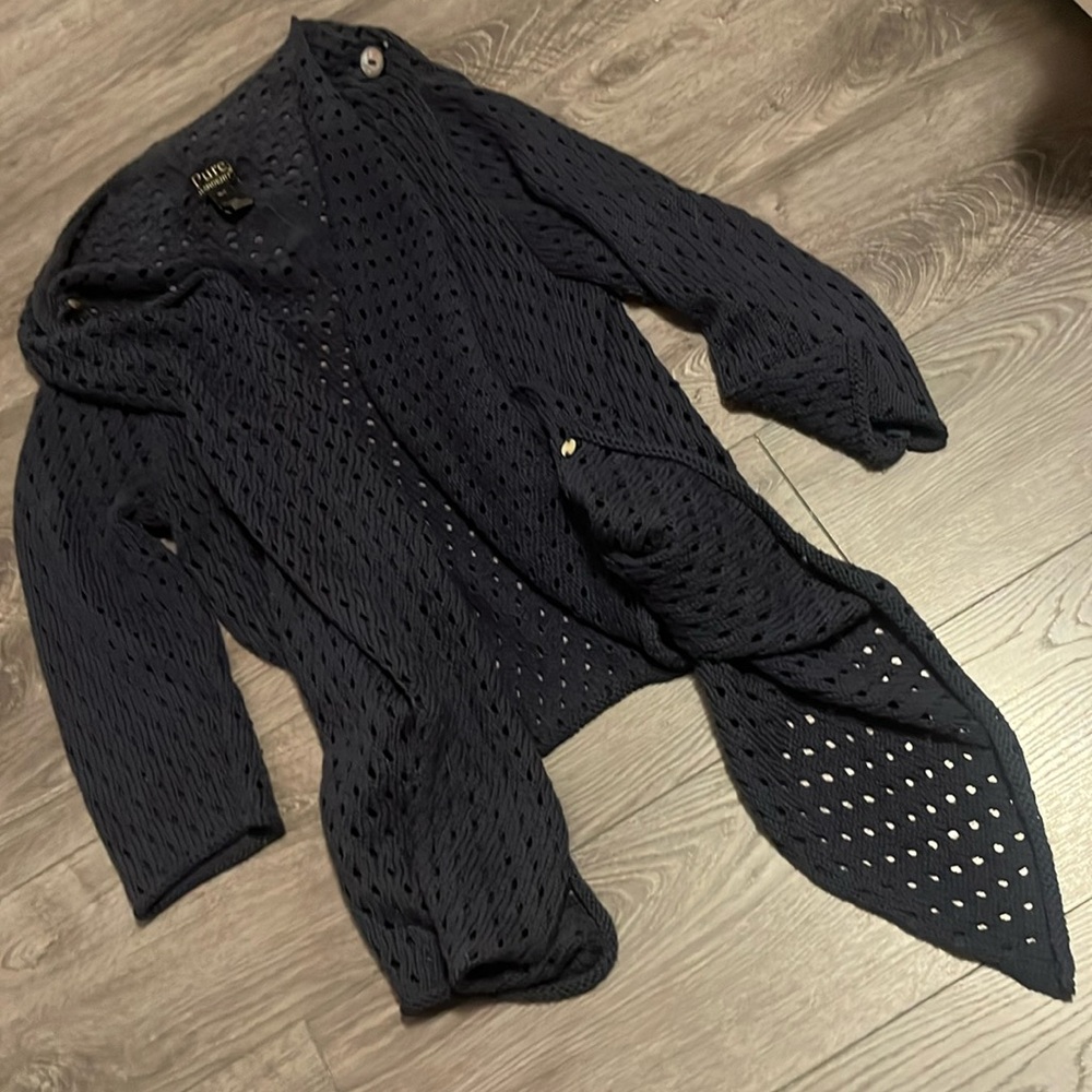 ☀️Boutique asymmetrical Blue Knit Wrap Cardigan With Buttons